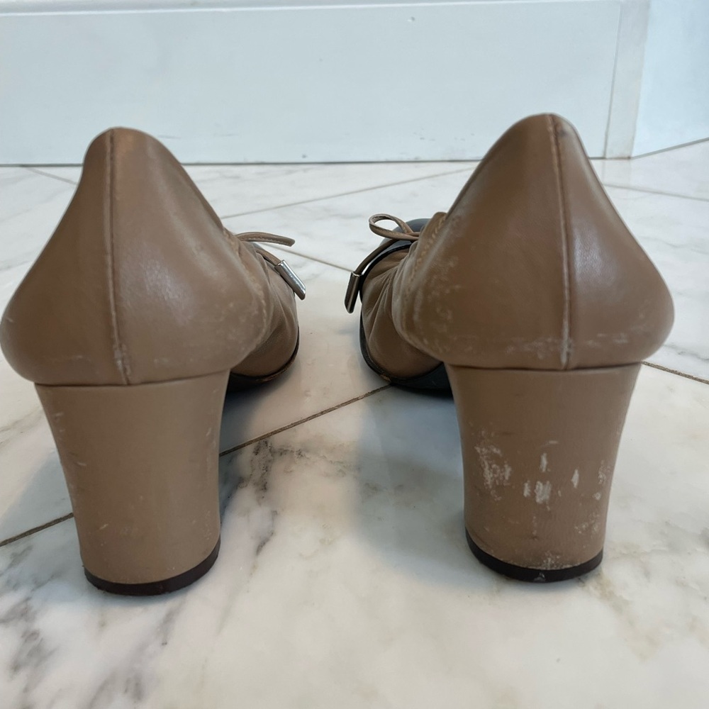 AGL black and tan Italian leather block heels euro 37.5 US womens 7 scuffed heel - Picture 4 of 11